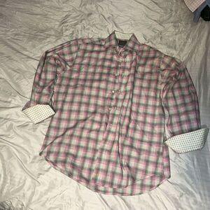 Thomas Dean Men Button Down‎ Shirt Size Medium 100% Cotton